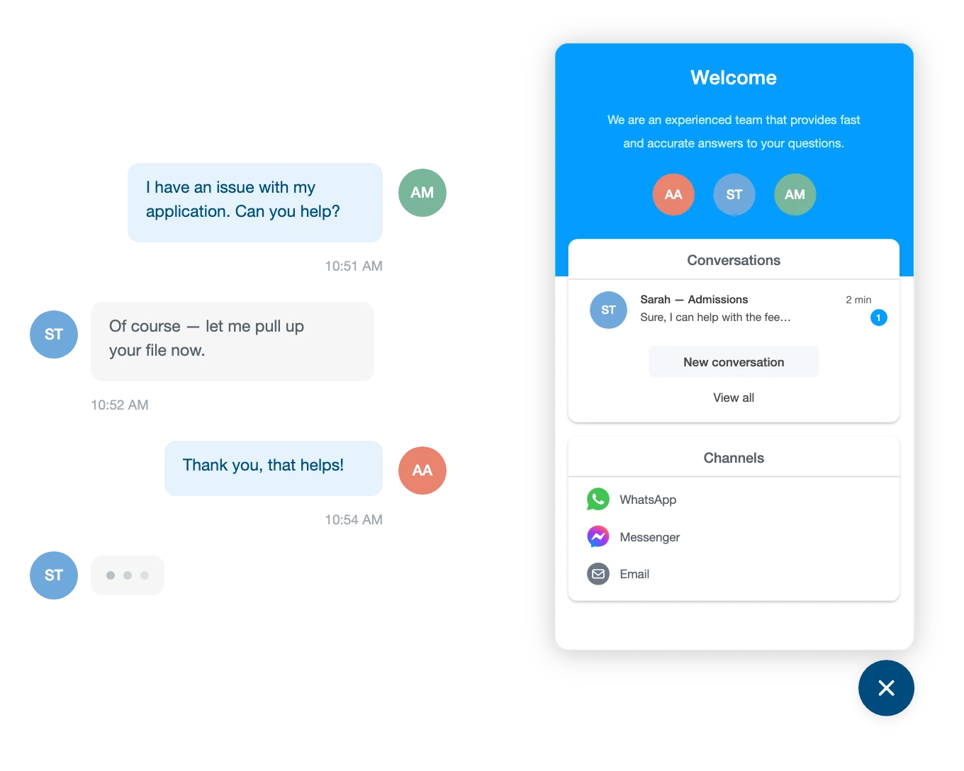 The Chat Board live chat widget open on its dashboard, next to a customer conversation